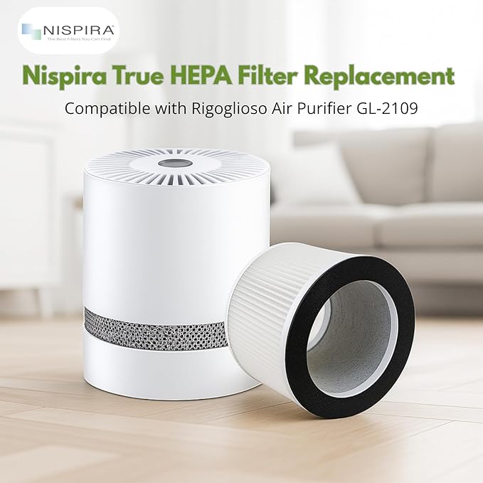 Nispira True HEPA Filter Replacement Compatible with Rigoglioso Air Purifier GL-2109 GL2109. 2 Packs