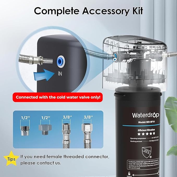 Waterdrop 10UA Under Sink Water Filter System, Reduces PFAS, PFOA/PFOS, Lead, Chlorine, Bad Taste & Odor, Under Counter Water Filter Direct Connect to Kitchen Faucet, NSF/ANSI 42 Certified, 8K Gallons