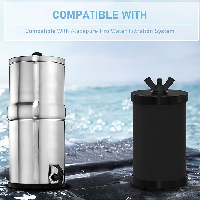 2387 Water Filter Replacement, Black Purification Elements Water Purifier Replacement Filters Compatible with Alexapure Pro Gravity Water Filter System, 5,000 Gallon Throughput Capacity, 2 Packs