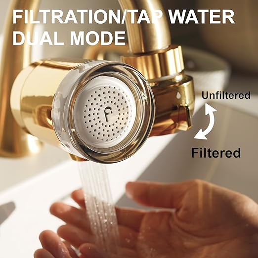Filterbaby Skincare Filter 2.0, Bathroom Sink Filter Faucet for Men and Women’s Skin Care, 99.9% Chlorine Removal – 0.000001 mm Carbon Fiber, Clinically Tested, Skin Hydration in 2 Weeks (Shiny Gold)