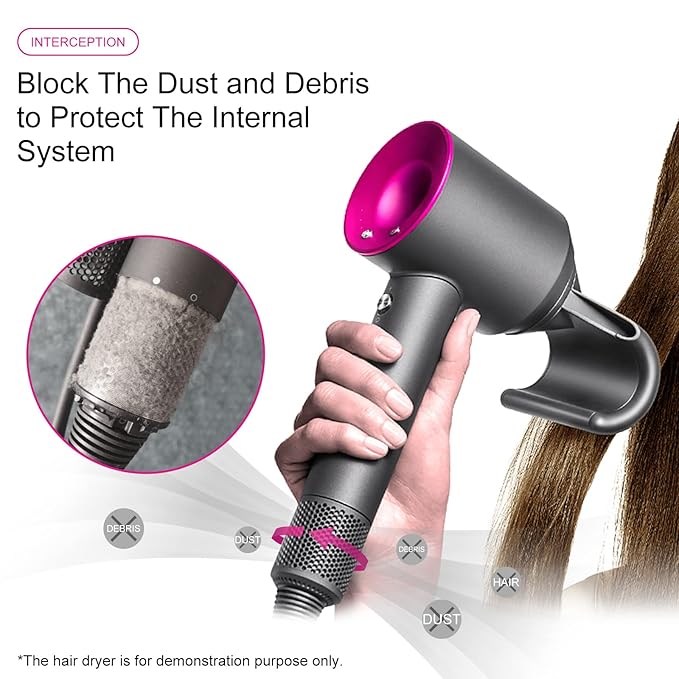Hair Dryer Inner Filter + Outer Filter Cage Replacement for Dyson Hair Dryer HD01 HD03 HD08 Models, Hair Dryer Filter Mesh Filter Cover Cap Protect Attachments Easy Disassembly (Grey)