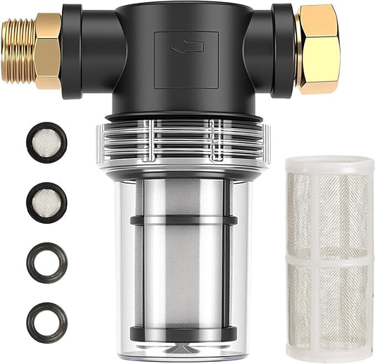 Garden Hose Inlet Filter for Pressure Washer Inlet Water, Sediment Filter Attachment, Inline Water Filter for Garden Hose with 40 Mesh and 100 Mesh Screen, 2 Pack O-Ring