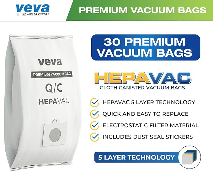 30 Pack Type Q/C 53292 HEPA Vacuum Bags for Kenmore Canister Vacuum Cleaners 5055, 50558, 53291, 53292, Series 600, 400, 200