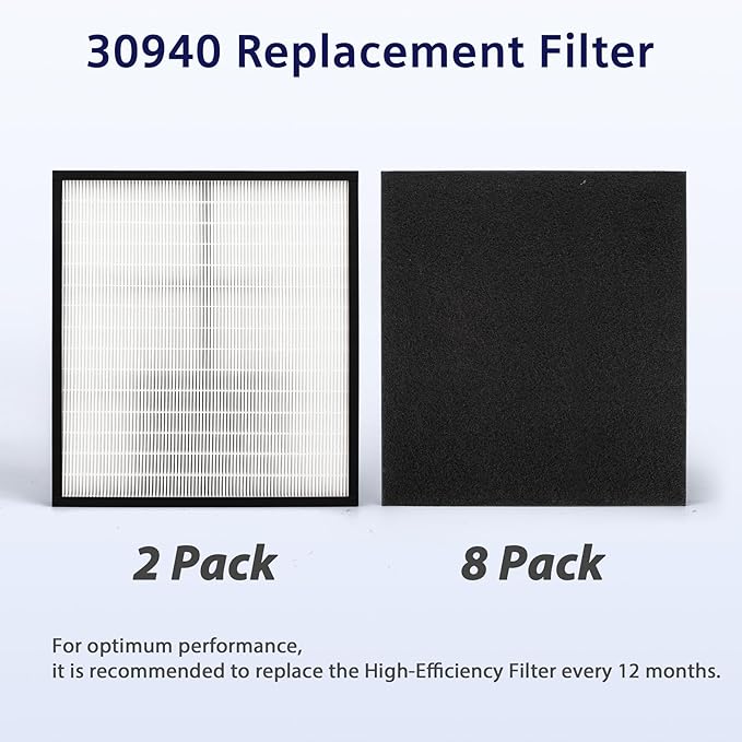 30940 Replacement Filter Compatible with Hunter Air Purifiers, fits 30210 30214 30215 30216 30225 30244 30245 30260 30398 30400 30401 30402 30525 36260 36395 37225, 2-Pack