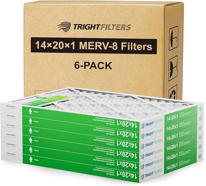 14x20x1 Air Filter 6 Pack, Durable MERV 8 Pleated Home HVAC AC Furnace Filters, Lightweight Compact Air Conditioner Filter Replacement