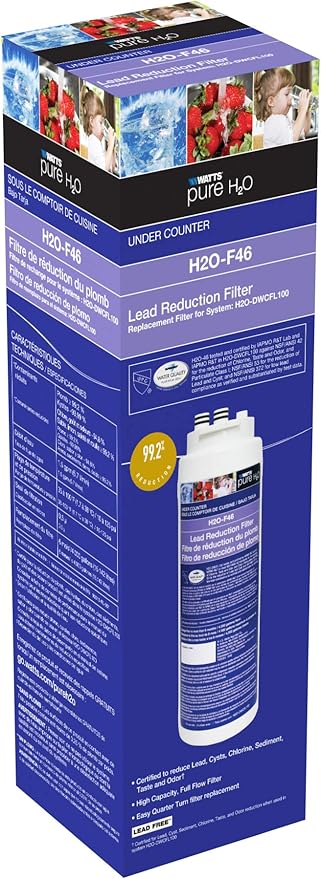 Watts Premier 0.5 Micron Lead Reduction Filter for Pure H2O Lead Filtration System H2O-DWCFL100, Flow Rate 1.5 GPM, 1/4 Turn Quick Change, Reduces Sediment, Chlorine Taste & Odor