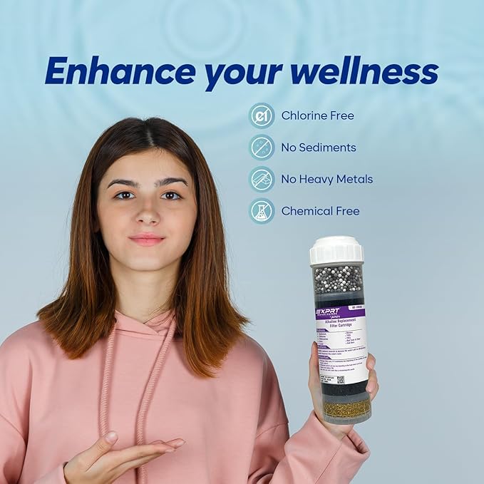 RF-1050 Alkaline Filter Cartridge – 2.5" x 10" Universal Fit – Removes Chloramines, Chlorine, Heavy Metals, Odor – KDF-55, Activated Carbon, Alkaline Beads Adds Essential Minerals