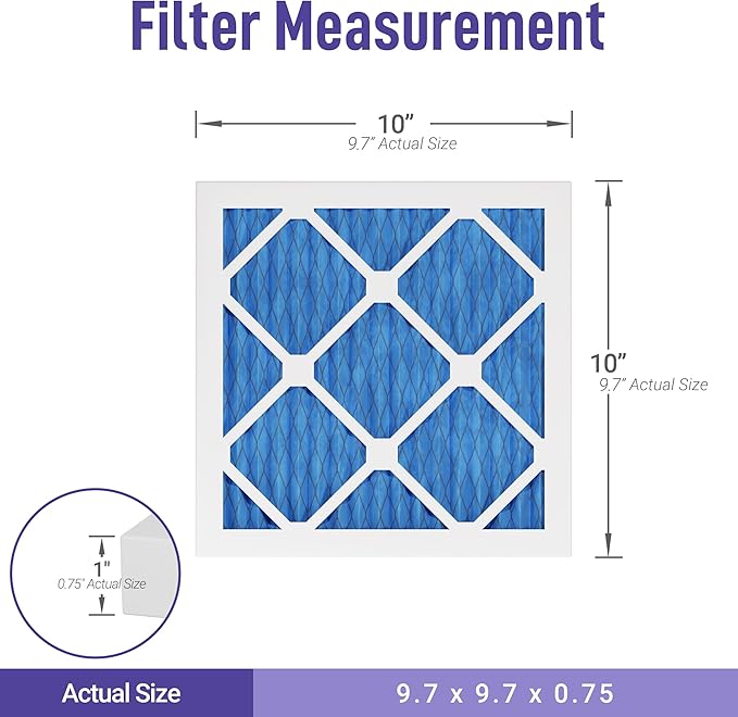 Maycold 10x10x1 MERV 11 Furnace Air Filter (6-Pack), High-Performance HVAC AC Filters for Home Use, Actual Size: 9.70” x 9.70” x 0.75”, Individually Wrapped in Plastic
