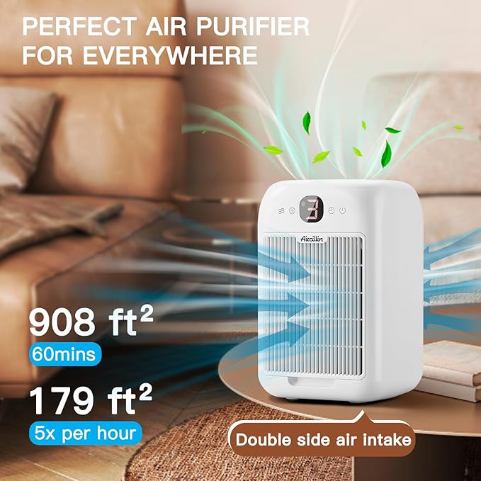 Air Purifiers for Home Bedroom Large Room, Powerful DC Motor Covers Up to 908 ft² Each One, HEPA Filter, Sleep Mode, Aromatherapy, for Smoke, Pet Dander, Allergies Pet Hair, Pollutants Odor, 2 Pack