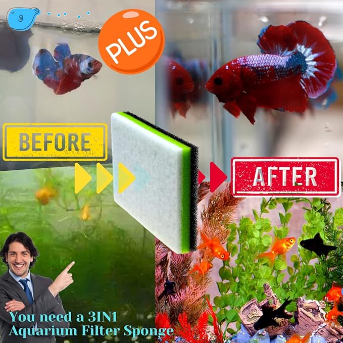 CORISRX 3IN1 Aquarium Filter Sponge Foam Pads - Filter Media for 20 Gallon Betta Fish Tank Supplies, Brine Shrimp Coarse Sponge Bio Filter Sheet - Filter Sponge Accessories (3IN1 Filter Sponge)