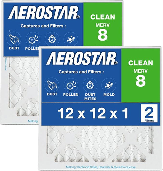 12x12x1 AC and Furnace Air Filter by Aerostar - MERV 8, Box of 2