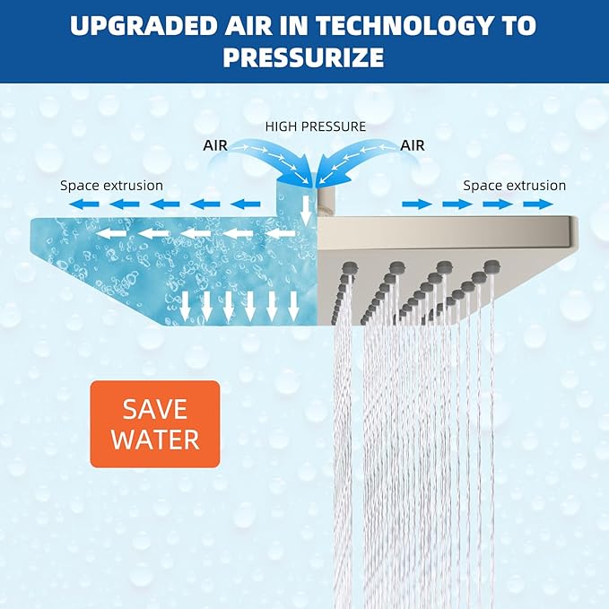 Hibbent Thickness Metal Rain Shower Head, 6'' High Pressure Rainfall Shower Head, Square Bathroom Waterfall Shower Heads, High Flow Fixed Showerheads with Adjustable Brass Ball Joint, Brushed Nickel