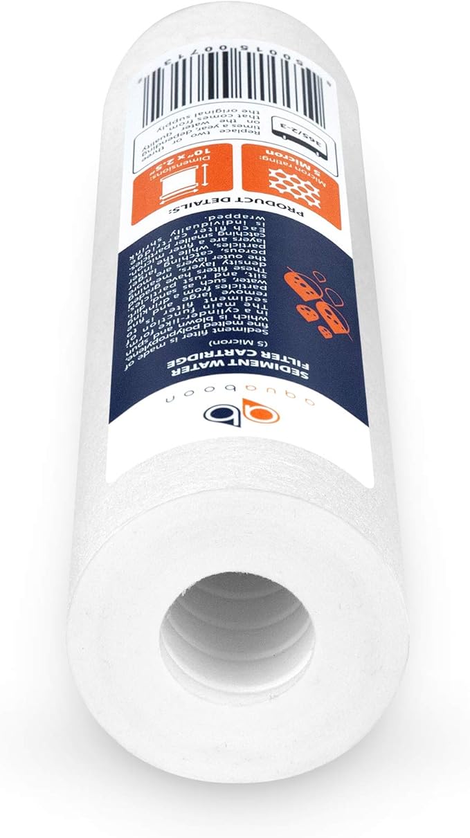 Aquaboon 5 Micron 10 x 2.5 House Water Filters Cartridges, Set of 12 | Sediment & Carbon Filter Replacements Compatible with WHKF-WHWC, P5, WHKF-GD05