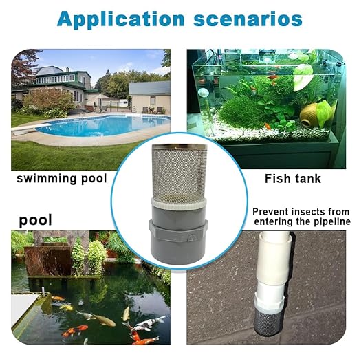 1 inch Stainless Steel Filter Cover Connected to 1 inch/DN25 Grey PVC Filter Water Pipe, Vent Cap Suction Strainers Used to Remove Debris and Reduce Solid Entry(1pcs)