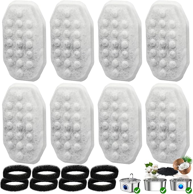 16 Pack Cat Water Fountain Filter Replacement & Pre-Filter Sponges for 3.2L/108oz Automatic Pet Fountain Dog Water Fountain