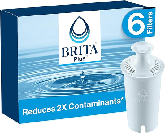 Brita Plus Water Filter, BPA-Free, High-Density Replacement Filter for Pitchers and Dispensers, Reduces 2x Contaminants*, Lasts Two Months or 40 Gallons, Includes 6 Filters