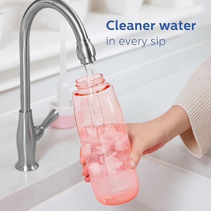 PHILIPS Filtered Water Bottle, BPA-Free Tritan Plastic Water Bottles, Replaces 450 Plastic Water Bottle with Reusable GoZero Everyday Water Filter, Portable Filtering Bottle for Travel, 36oz, Pink