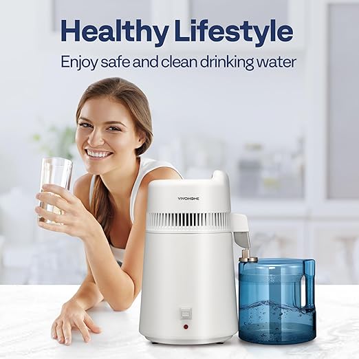 VIVOHOME Water Distiller Countertop 1.6 Gallon/6L 900W Distilled Water Machine with Smart Switch Purifier Filter for Home Office, White