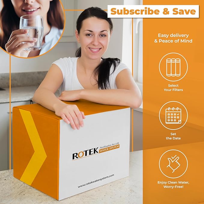 Reverse Osmosis Alkaline pH+ Water Filter Set | 10 Replacement Water Filters with 100 GDP Membrane | 1 Year Supply | Under Sink RO Water Filter | PP, GAC, CTO, ROM, PC, ALK | Universal 10 Inch Size