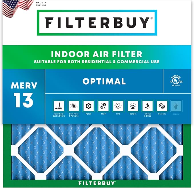 Filterbuy 19x19x1 Air Filter MERV 13 (MPR 1900) Health Defense Replacement (1-Pack), Electrostatic Pleated HVAC AC Furnace Filters, Made in USA (Actual Size: 19.00 x 19.00 x 0.75)