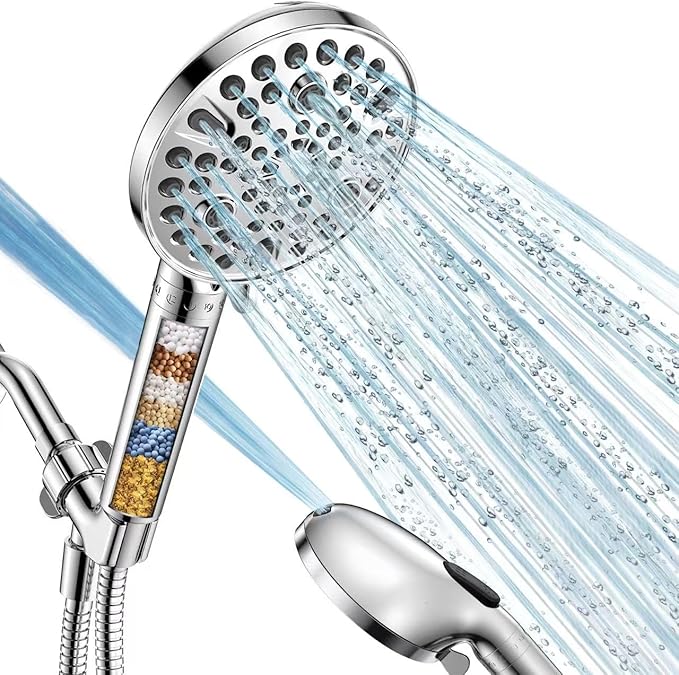 Handheld Shower Head with Filter - High Pressure Shower Head with 10 Spray Modes, Hard Water Softener Showerhead with Hose, Bracket and Shower Filters to Remove Chlorine and Heavy Metals
