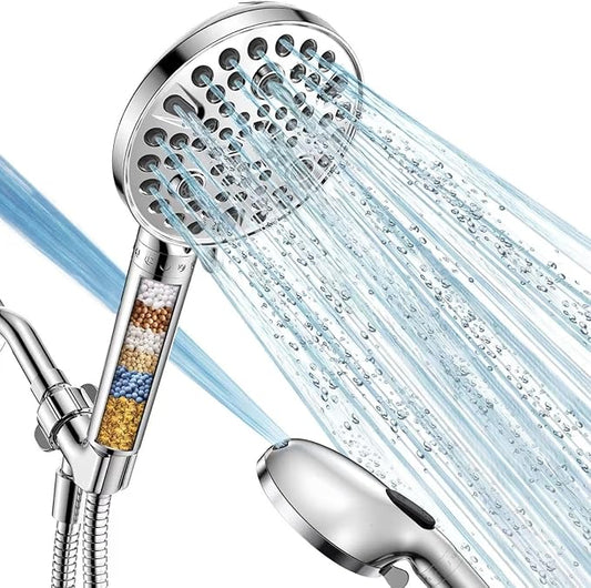 Handheld Shower Head with Filter - High Pressure Shower Head with 10 Spray Modes, Hard Water Softener Showerhead with Hose, Bracket and Shower Filters to Remove Chlorine and Heavy Metals