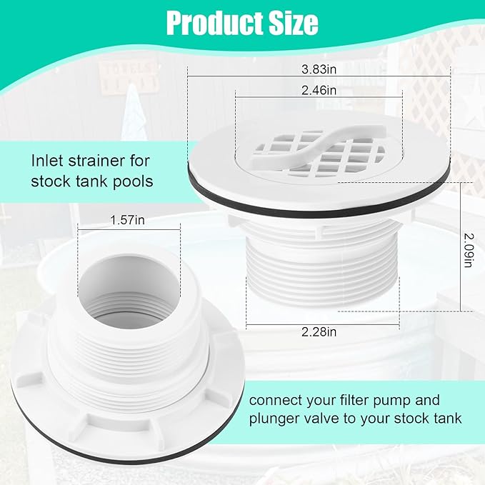 Threaded Inlet Strainer Kit Include Rubber Washer and Strainer Nut, Fits Intex Filter Pumps with 1-1/2" Hoses for Intex Stock Tank Pools and Stock Tank Pool Filter Kit Pool Accessories (2 Pcs)