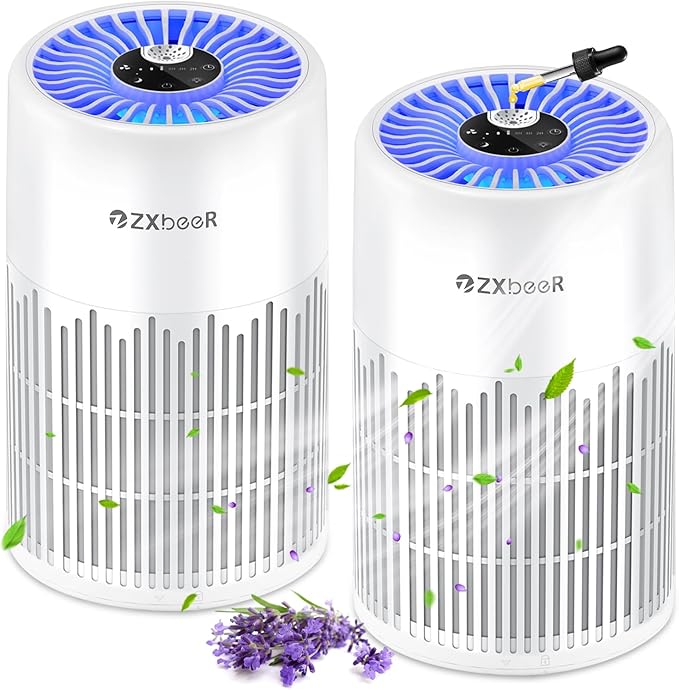 2 Pack ZXBEER Air Purifiers for Home Bedroom H13 True HEPA Air Filter, 20dB Small Air Purifier with 360° Air Inlet, Remote Control Nightlight Timer, Portable Air Purifier for Home, Living Room (White)