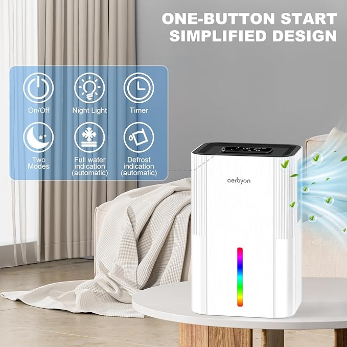 Dehumidifiers for Home 95 OZ Water Tank, Quiet Dehumidifier for Bedroom with Auto Shut Off, 7 Colors Light,New Small Dehumidifiers for Bathroom, RV, Closet