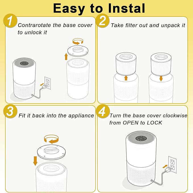 Core 300 Replacement Filter for levoit Core 300 and Core 300S VortexAir Air Purifier, Core 300-RF, 3-in-1 Activated Carbon Filtration System (Yellow, 2 Pack)
