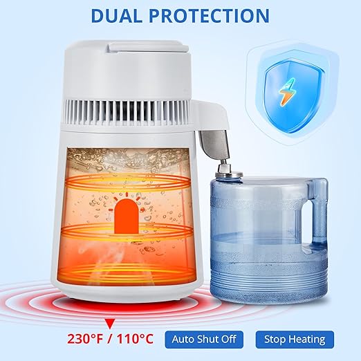 4L Water Distiller,Household Stainless Steel Distilled Water Purifier,Countertop Distilled Water Maker,4 Litre Distilled Water Machine for Home.White Plastic Jug.