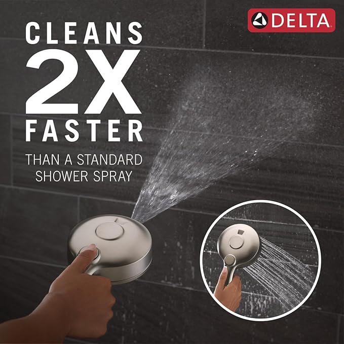 Delta 5-Setting HydroRain 2-in-1 Dual Shower Head with ProClean Spray, Brushed Nickel High Pressure Shower Head with Handheld Spray, 1.75 GPM Flow Rate, Satin Nickel 75419SN