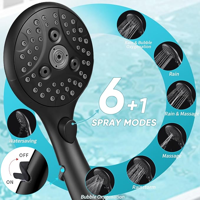 8'' Dual 20 Stage Filtered Shower Head with Handheld, 6 Spray Settings Handheld Shower Head High Pressure Rainfall Filter Combo with 12'' Adjustable Extension Arm, 71'' Shower Hose (Matte Black)