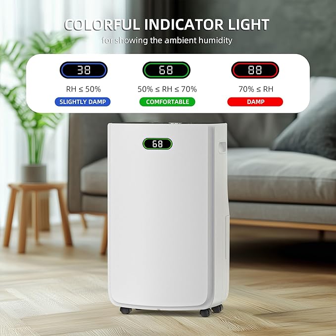 5000 Sq.Ft Dehumidifier for Basement with Drain Hose, 80 Pint Dehumidifiers for Home with Large 6.5L Water Tank,24H Timer,Child Lock,Defrost,Silent,4 Modes Operation Auto Shut-off