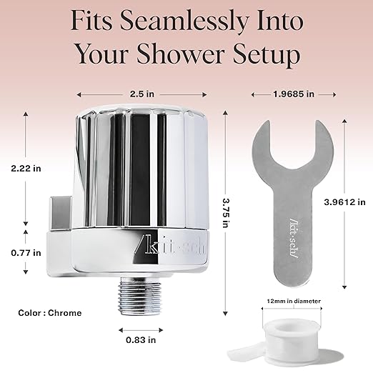 Kitsch Shower Head Filter For Hard Water – Water Softener & Removes Heavy Metals – Shower Filter for Softer Skin & Hair, Bathroom Accessories - Chrome