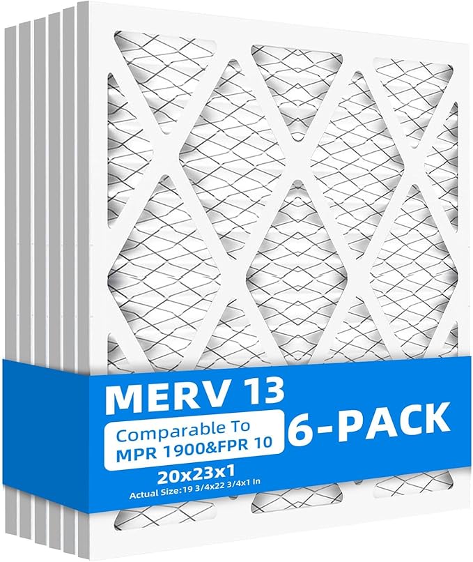 (6-Pack) 20x23x1 Furnace Air Filters, MPR 1900 & FPR 10, MERV 13 Pleated Air Filter (Actual Size: 19.75"x22.75"x0.75")