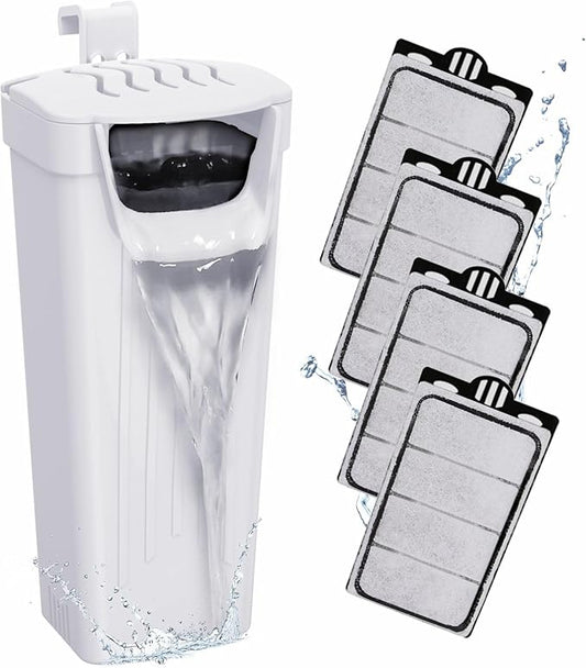GOZILLA Turtle Tank Filter 74GPH, Low Water Level Turtle Tank 3.5W Fish Tank Aquarium Filters for Small Tanks up to 15 Gallons Include 4 Replacement Cartridges.(White)