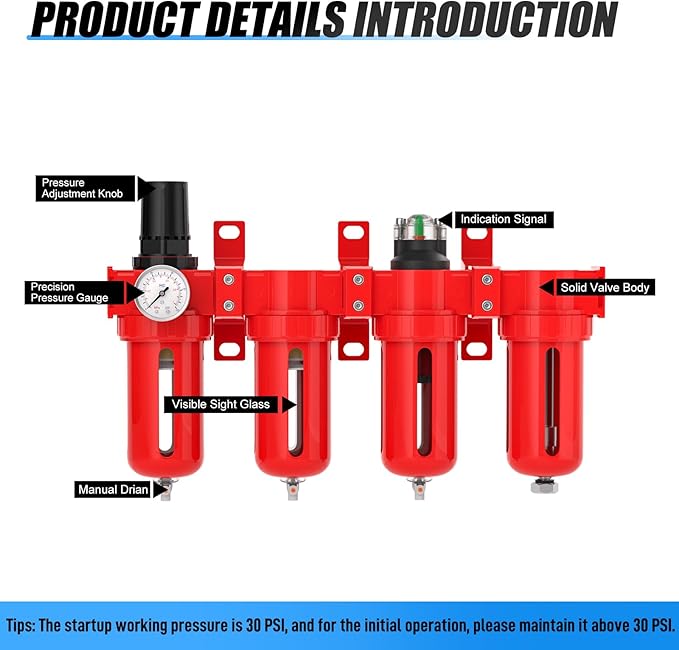 3/8" NPT Industrial Grade 4 Stage Aluminum Air Drying System, Coalescing Filter, Double Particulate Filter, Desiccant Dryer and Air Regulator,Manual Drain For Plasma Cutter and Paint Spray