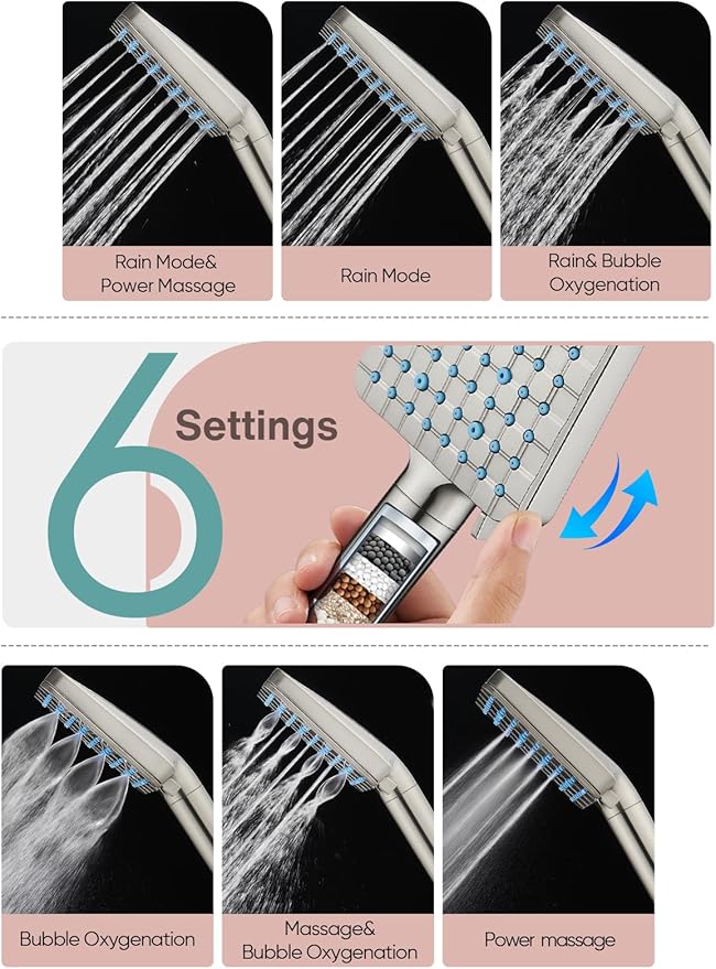 Cobbe Filtered Shower Head with Handheld, High Pressure 6 Spray Mode Showerhead with Filters, Water Softener Filters Beads for Hard Water - Remove Chlorine - Reduces Dry Itchy Skin, Brushed Nickel