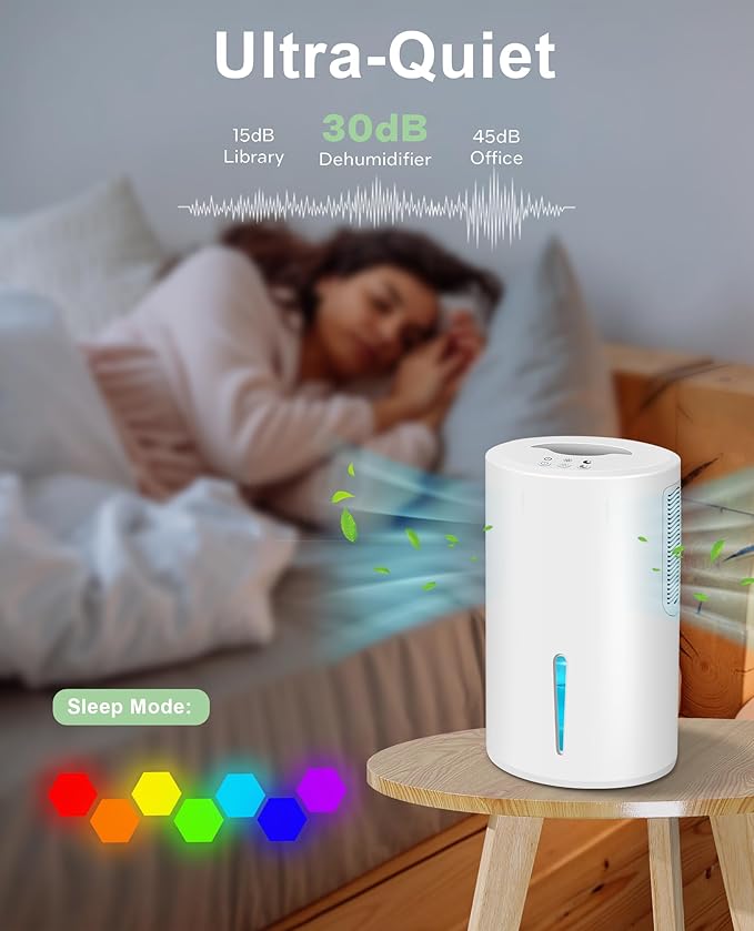 Gocheer Dehumidifiers for Home for Room,800 sq ft Dehumidifier with Drain Hose for Basement,68 OZ Small Dehumidifier for Bedroom Bathroom RV Closet with Auto Shut Off,7 Colors LED Light,Sleep Model
