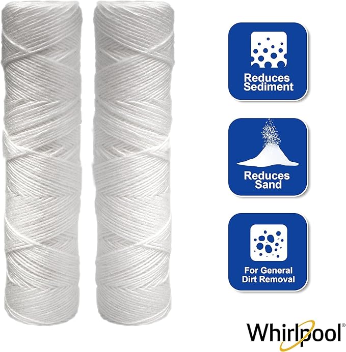 Whirlpool 10" x 2.5" String Wound Whole House Water Filters, NSF Certified 5-Micron Filtration Reduces Sediment for Well Water, WHKF-WHSW, 24-Pack
