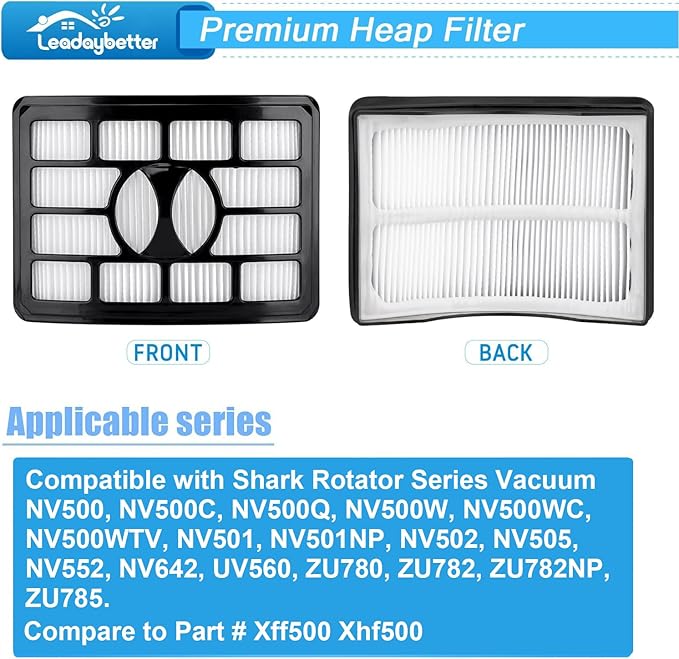 Leadaybetter Filter Replacement for Shark Rotator Pro Lift-Away NV500, NV501, NV502, NV505, NV552, NV642, UV560, ZU780, ZU782, ZU785. Compare to Part # Xff500 Xhf500, 2 + 4 Foam & Felt Filters