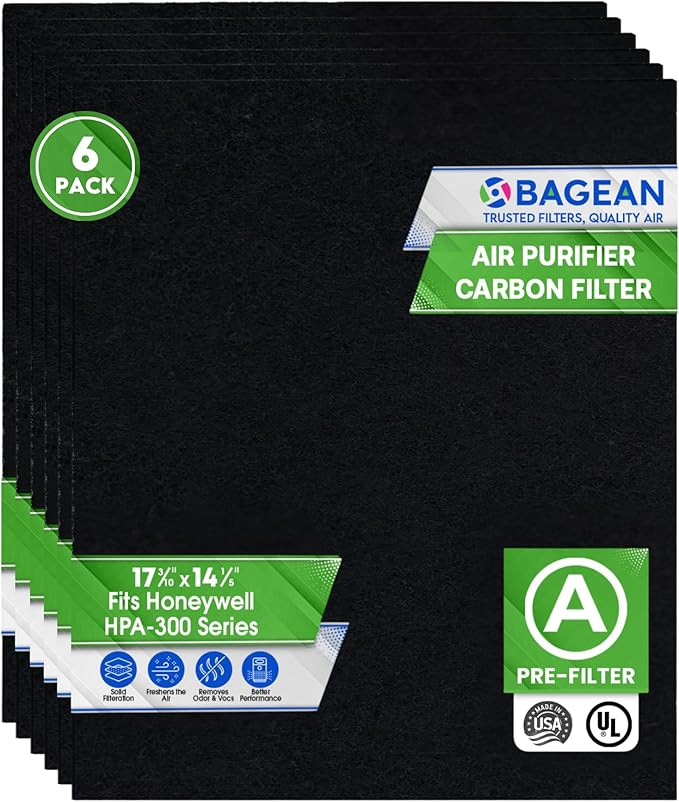 Bagean Activated Carbon Pre Filter A Replacement - Compatible with Honeywell HPA300 Air Purifier Series - Fits Honeywell HPA300 Prefilter A - Air Filters Absorb Odors and Freshen Your Home (6-Pack)