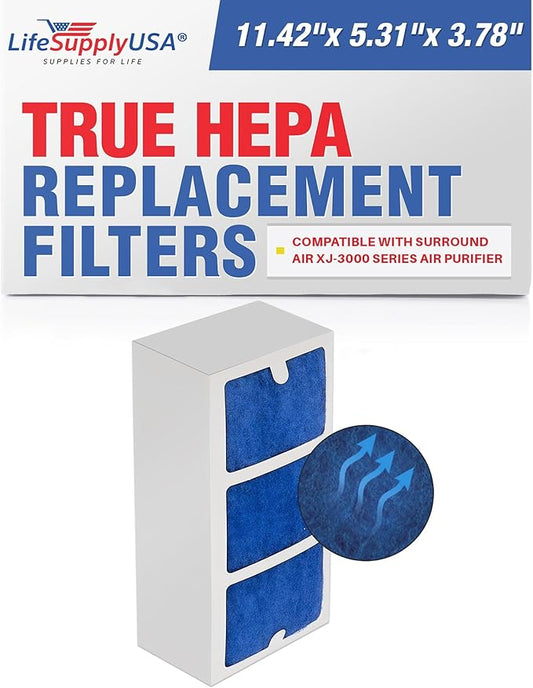 LifeSupplyUSA True HEPA Filter Replacement Compatible with Surround Air XJ-3000 Series Air Purifier