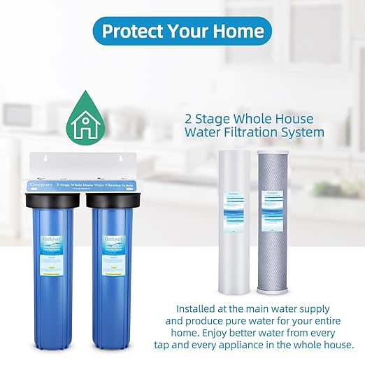 Geekpure 2 Stage Whole House Water Filter System with 20-Inch Blue Housing -1" NPT