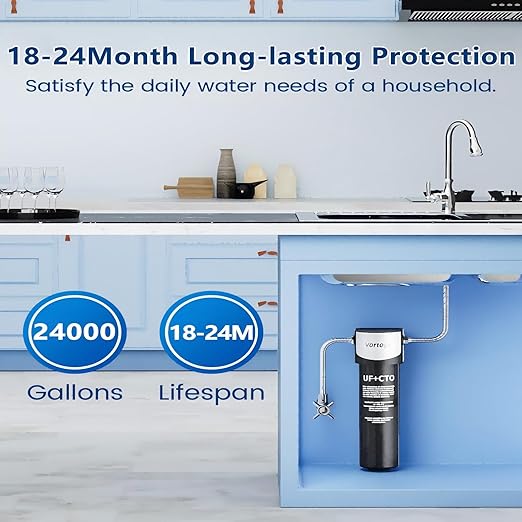 0.01μm Under Sink Water Filter System,NSF/ANSI 42 Certified Water Purifier,24000 Galloons Large Flow Flux,Reduces PFAS,PFOA/PFOS,Chlorine,Bad Odors. (Black-Q5-UF-MAX-24000GAL)