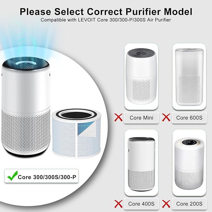 2PCS Doifyn Core 300 Replacement Filter for LEVOIT Core 300 Core300-P Core 300S Core 300S/P VortexAir Air Purifier, Core 300-RF, Smoke Remover