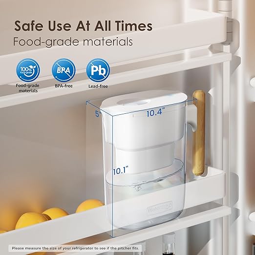 Waterdrop Water Filter Pitcher with 1 Filter, 200-Gallon Long-Life, Chubby 10-Cup Large Water Filter Pitcher, NSF Certified, 5X Times Lifetime, Reduces PFOA/PFOS, BPA Free, White