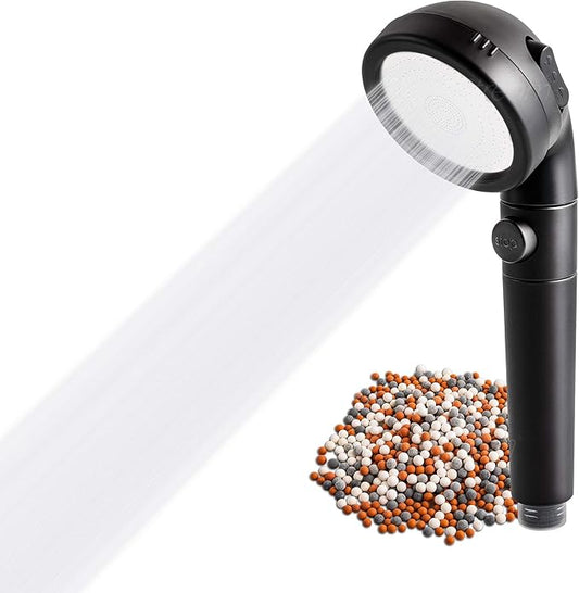 Original StoneStream® EcoPower High Pressure Matte Black Shower Head - Spa Like Ionic Filter to Soften Water, Increase Pressure & Save Water- Mineral Stones Filter Shower head With 3 Spray Settings