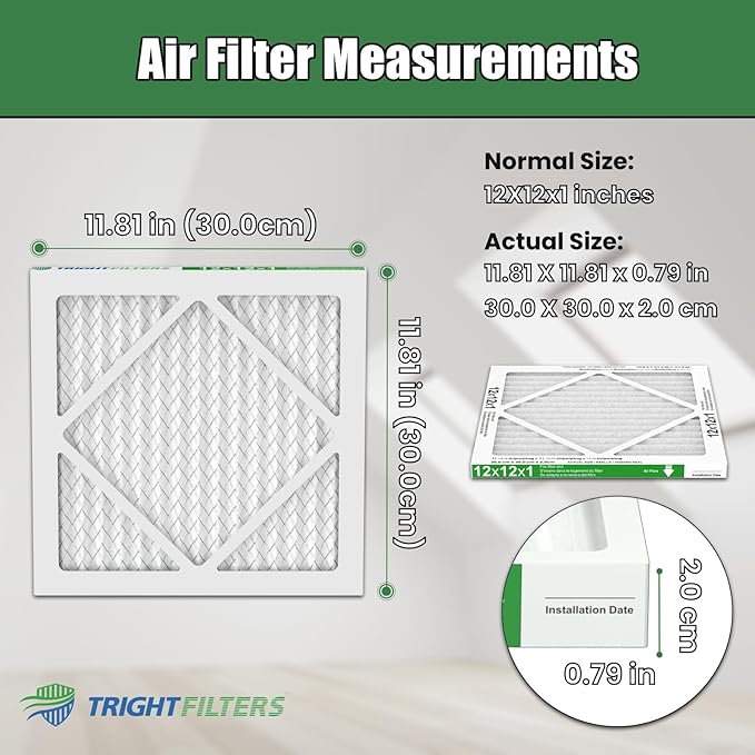 12x12x1 Air Filter 6 Pack, Durable MERV 8 Pleated Home HVAC AC Furnace Filters, Lightweight Compact Air Conditioner Filter Replacement